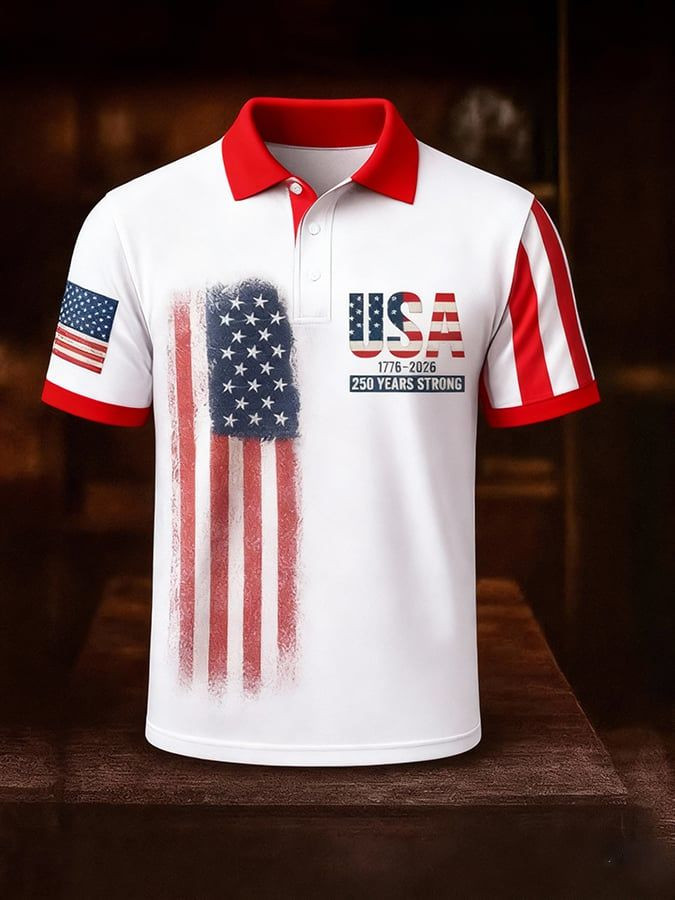Men's USA 250Th Anniversary Polo Shirt Independence Day Apparel Father’s Day Gift Ideas