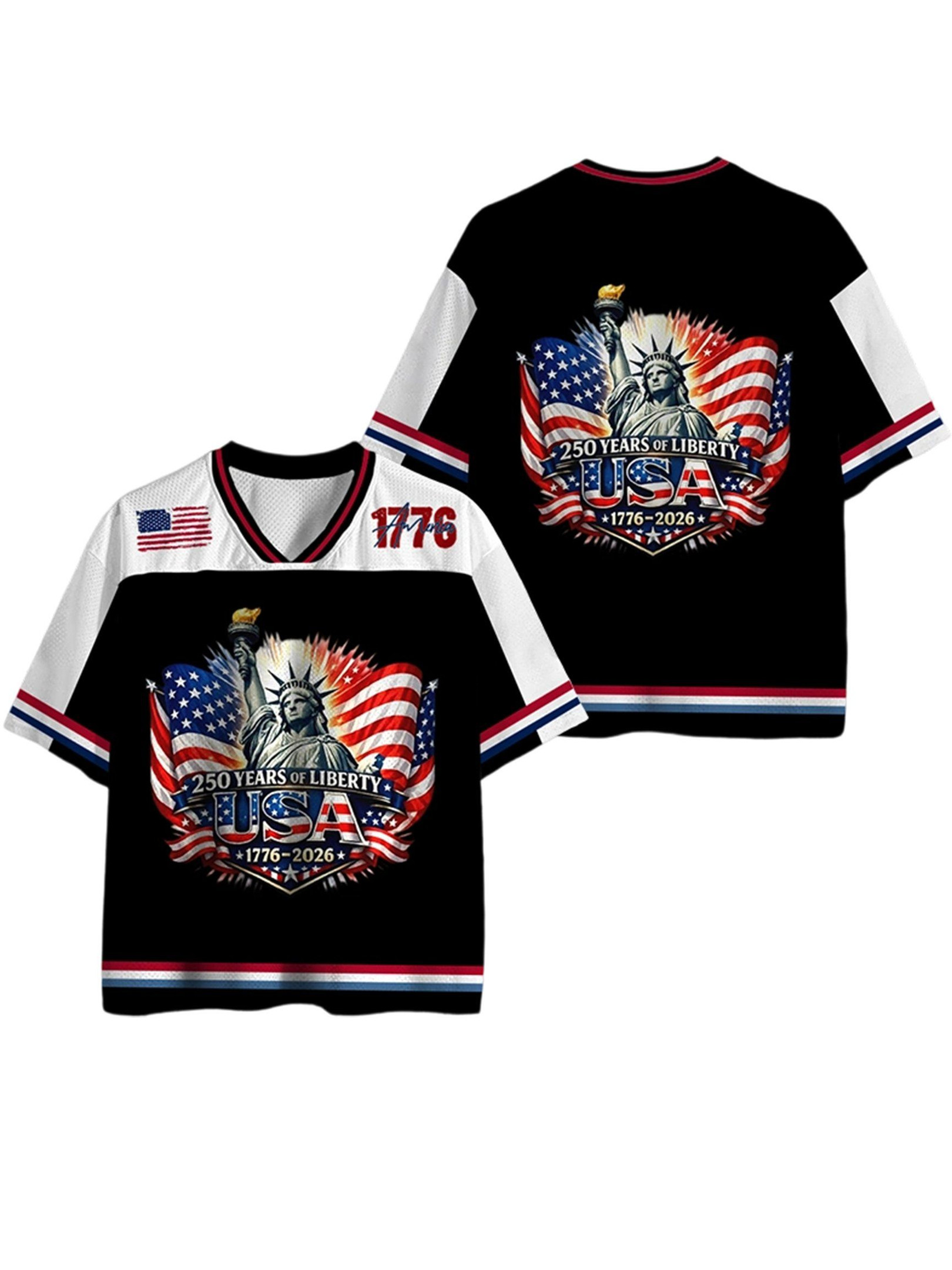 Men's USA 250Th Anniversary V-Neck Jersey USA 250 Years Of Liberty Father’s Day Gifts