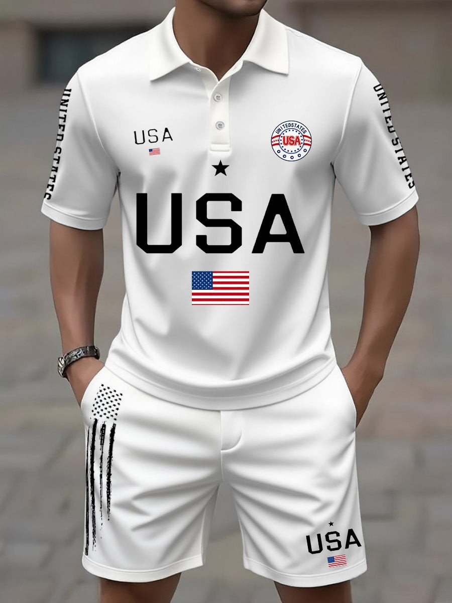 Men's USA Flag Top and Shorts Sets 250th Anniversary Merch Patriotic Gift for Husband