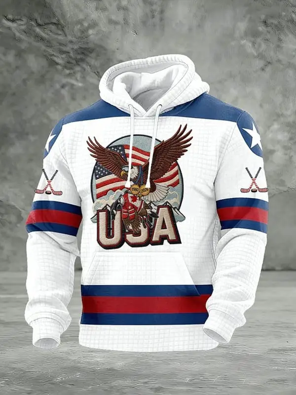 Men's USA Hockey Hoodie Eagle and Flag Ice Hockey Clothes Gift Ideas For Hockey Lovers