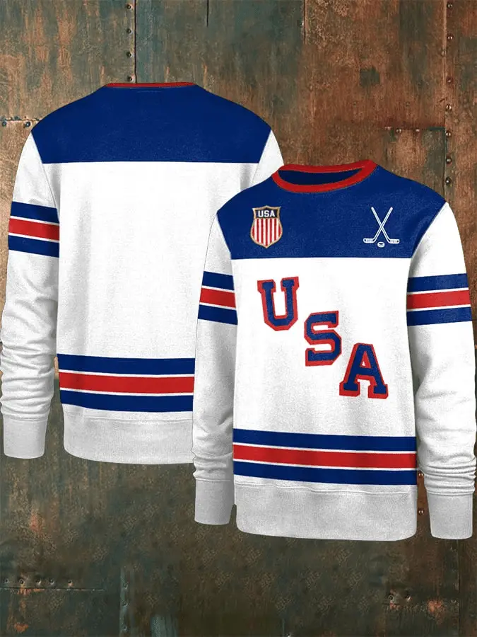Men's USA Ice Hockey Print Sweatshirt Game Day Shirt Gift for Dad