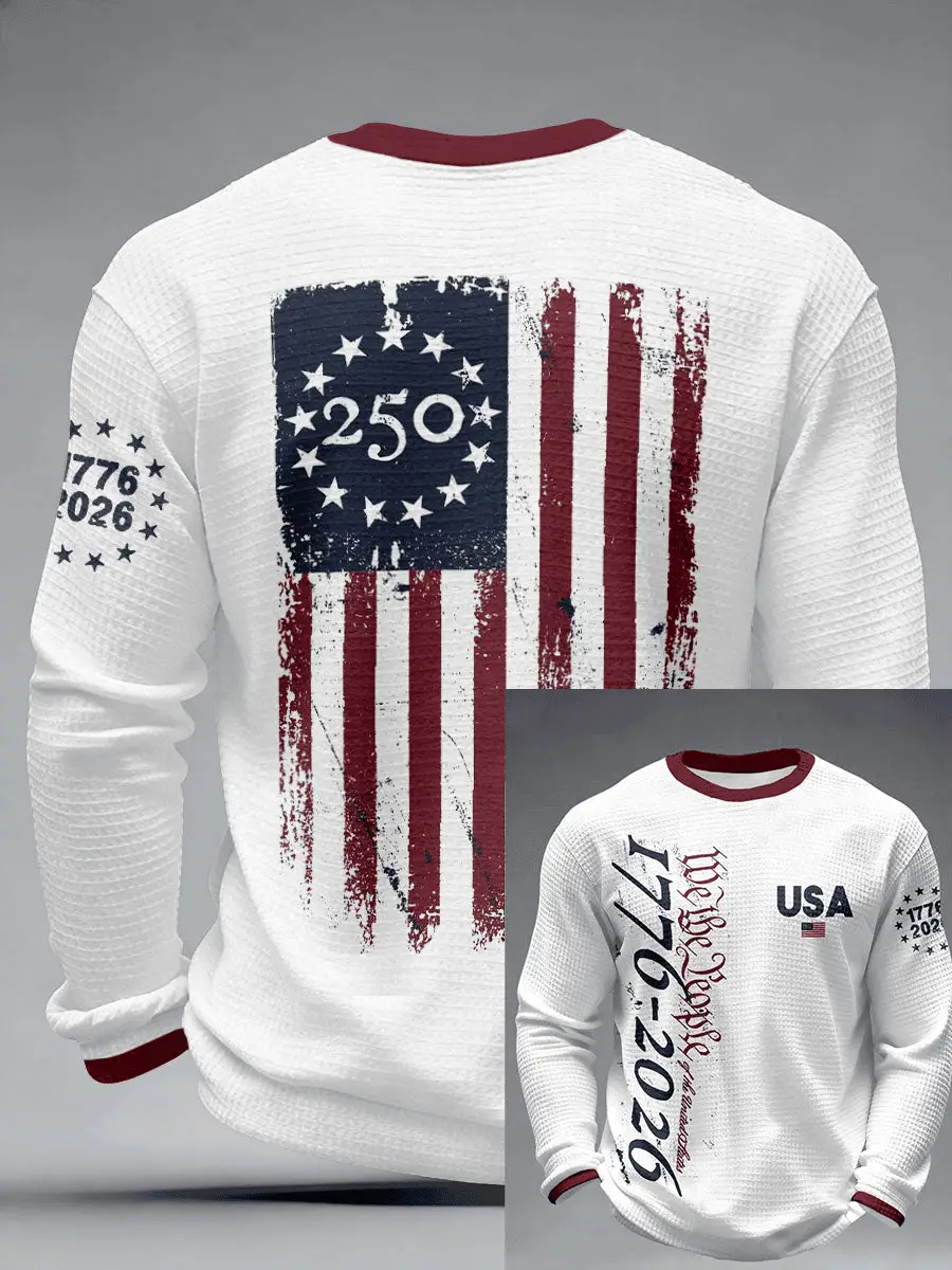 Men's We the People 1776-2026 Waffle Long Sleeve Shirt Gift for Son