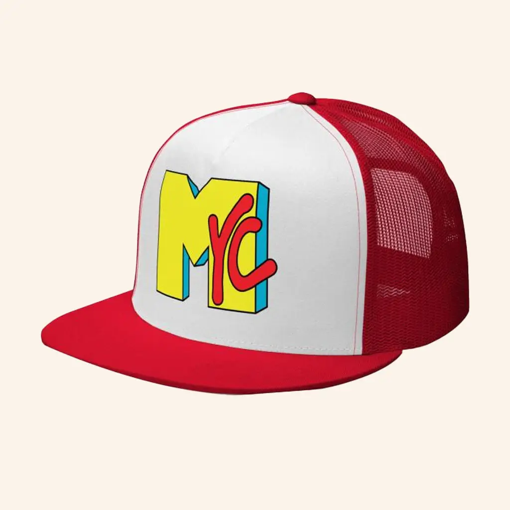Merch Perch Merch Nyc 80S Printed Flat Bill Trucker Hat Snapback Gift Ideas For Boyfriend -WearandDecor
