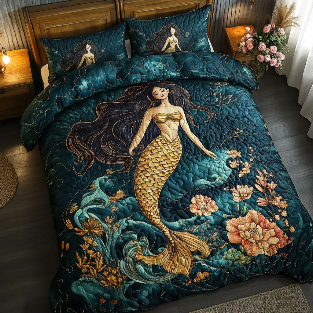 Mermaid In Ocean Garden Quilted Bedding Set Duvet Cover Bedspread Best Gifts For Women