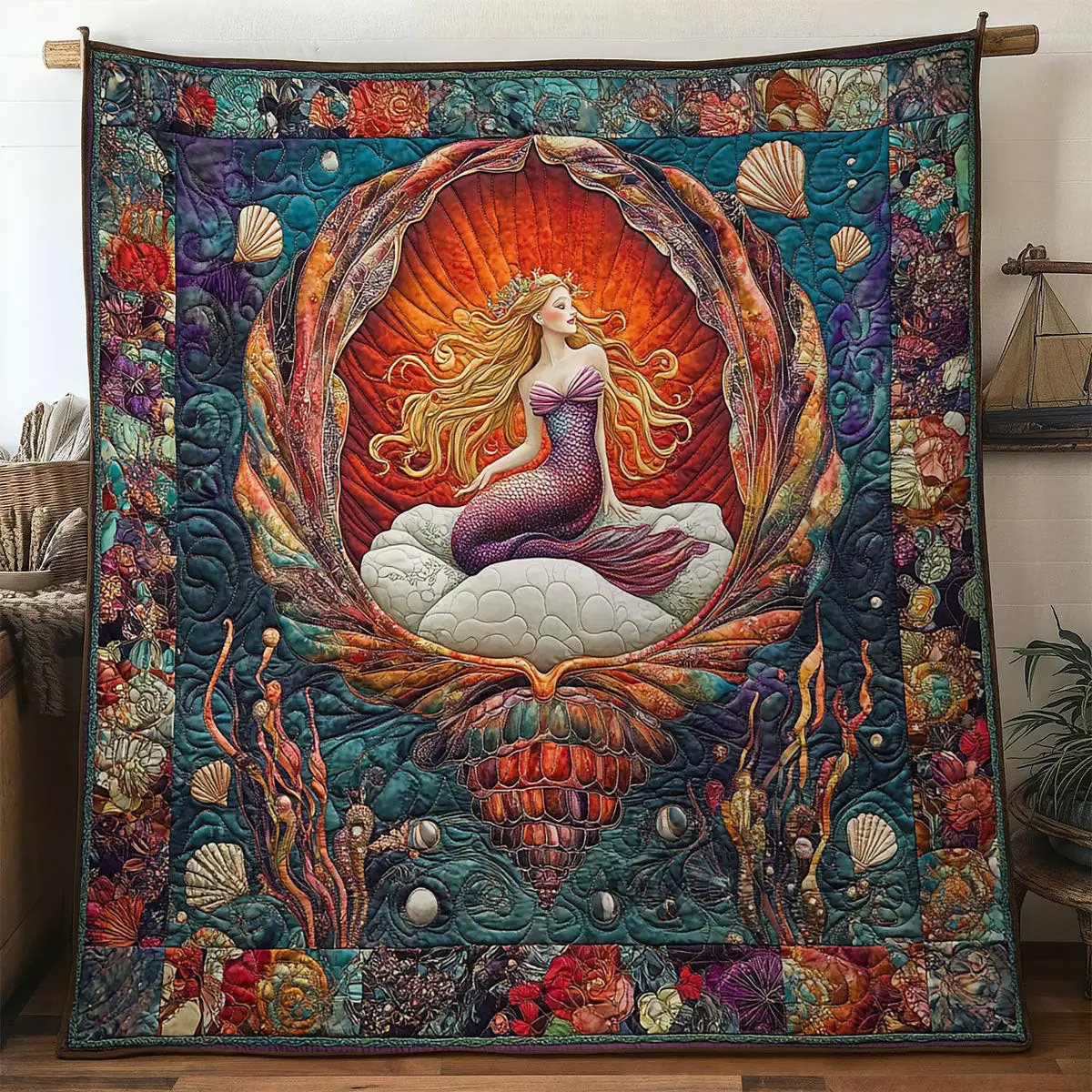 Mermaid Shell Quilt Perfect Holiday Gift for Blanket Lovers Mermaid Shell Quilt Perfect Holiday Gift for Blanket Lovers - Image 1