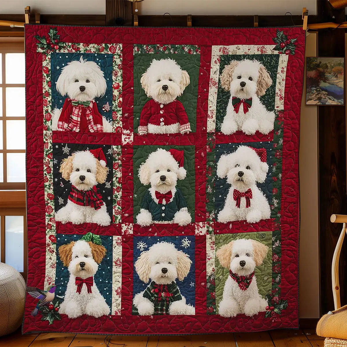 Merry Bichon Frise Quilt Premium Quilt Blanket for Family and Guests Merry Bichon Frise Quilt Premium Quilt Blanket for Family and Guests - Image 1