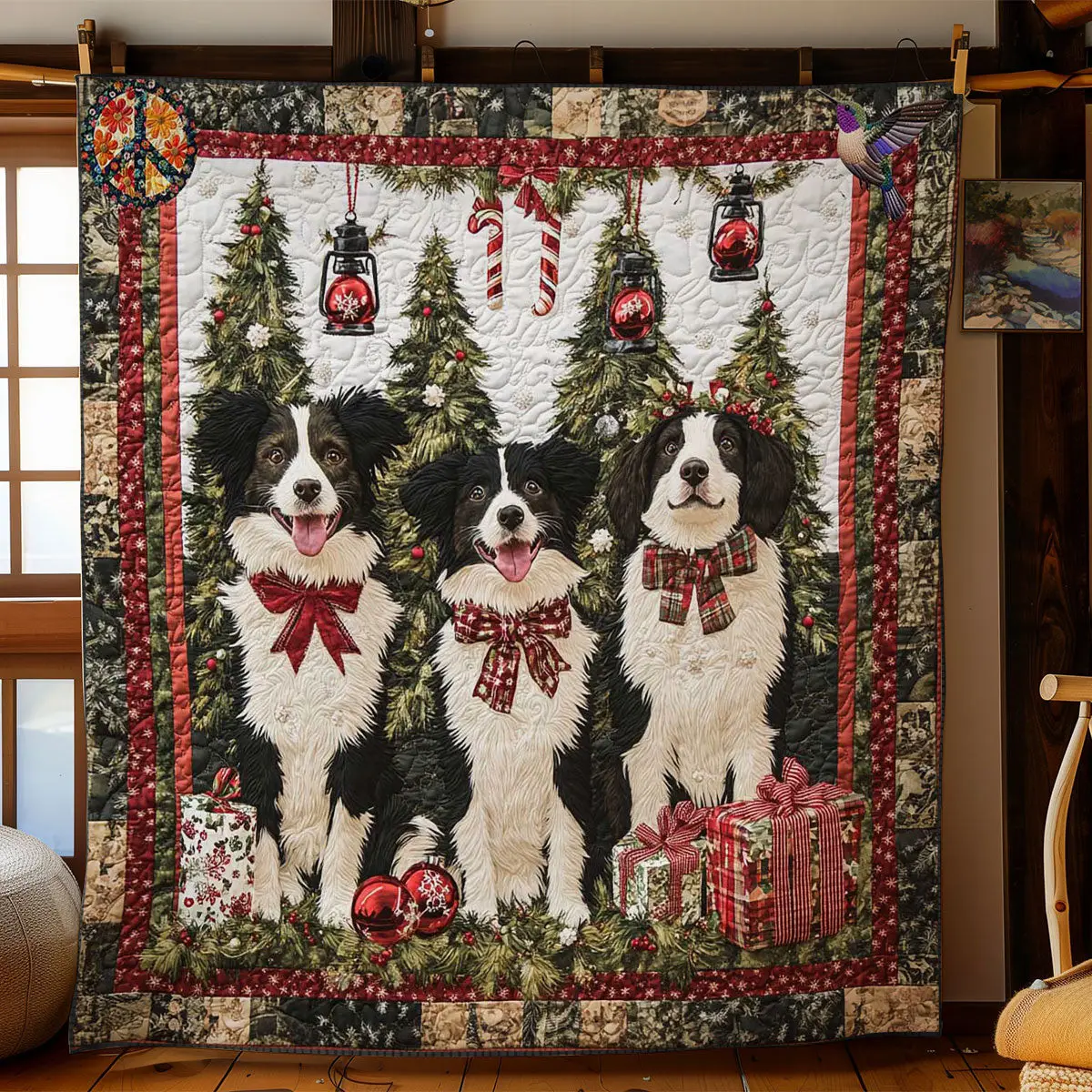 Merry Border Collie Noel Quilt Beautiful Quilt Blanket Gift for Cozy Living
