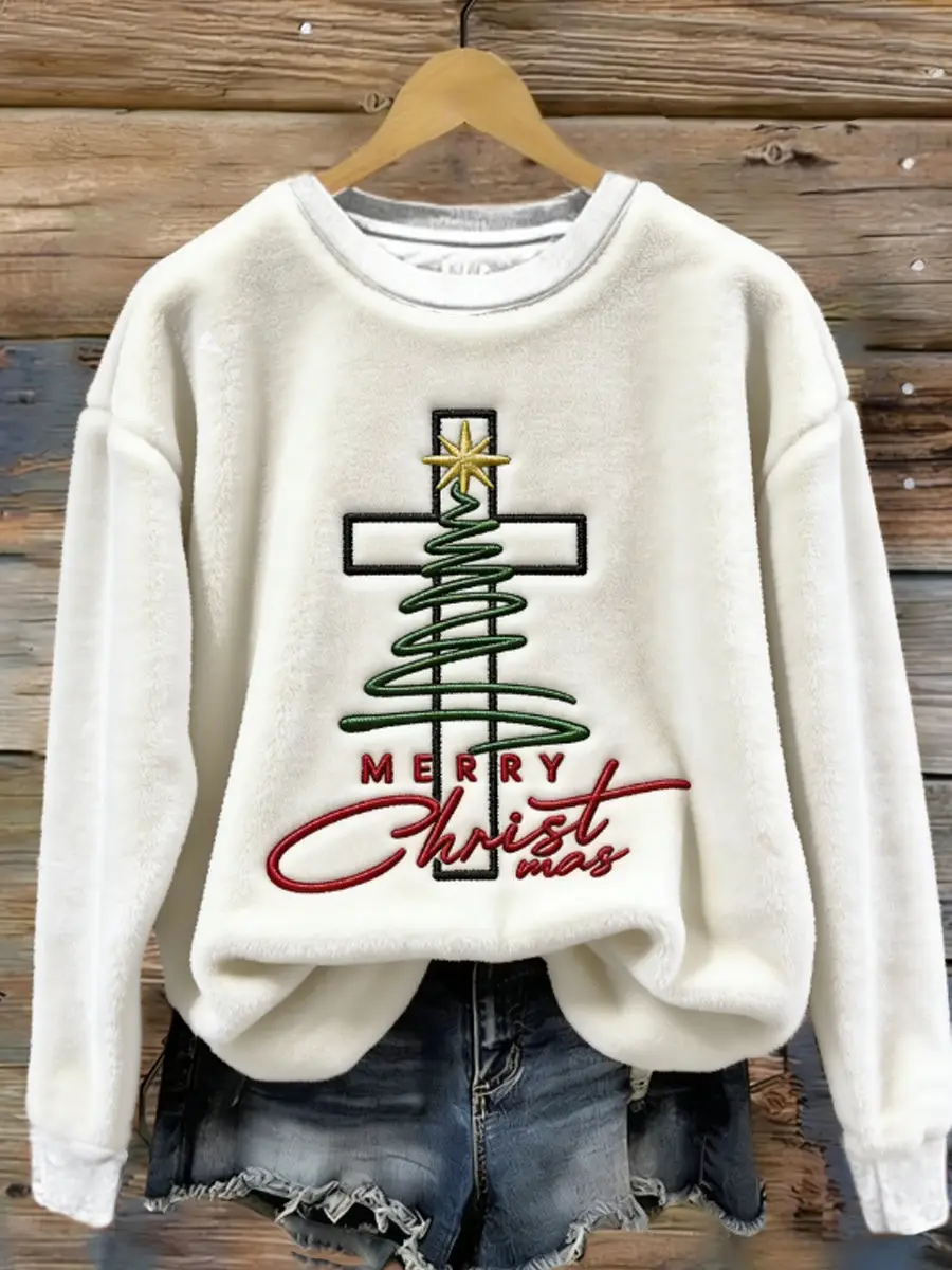 Merry Christmas Cross Tree Christian Sweatshirt Holiday Faith Shirt Christmas Gift Merry Christmas Cross Tree Christian Sweatshirt Holiday Faith Shirt Christmas Gift - Image 1