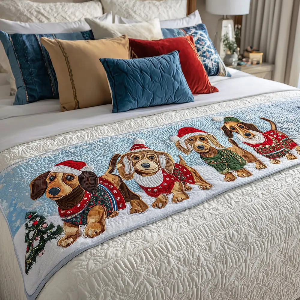 Merry Doxie Quilted Bed Runner Merry Doxie Christmas Gift for Friends
