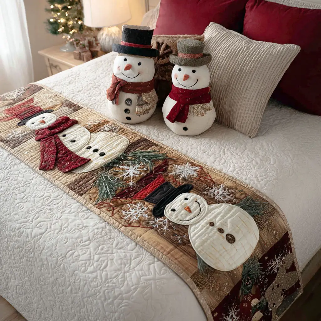 Merry Frost Quilted Bed Runner Merry Frost Detail Christmas Gift for Grandma