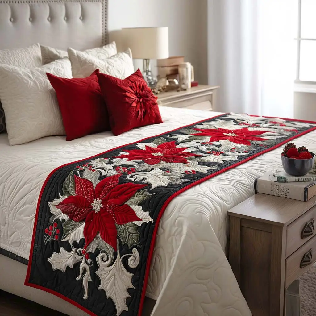 Merry Garland Quilted Bed Runner Holiday Garland Pattern Christmas Gift