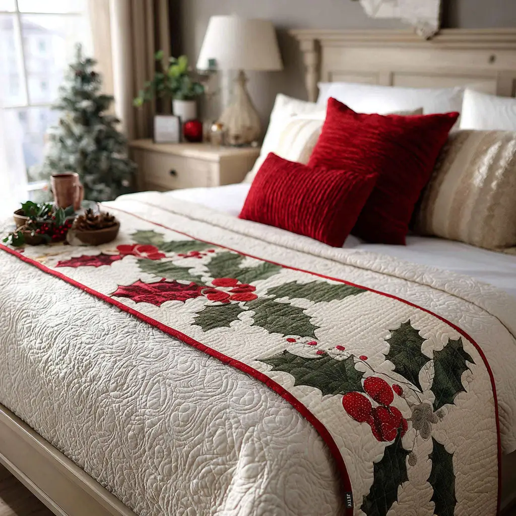Merry Glow Quilted Bed Runner Holiday Style Gift for Dad