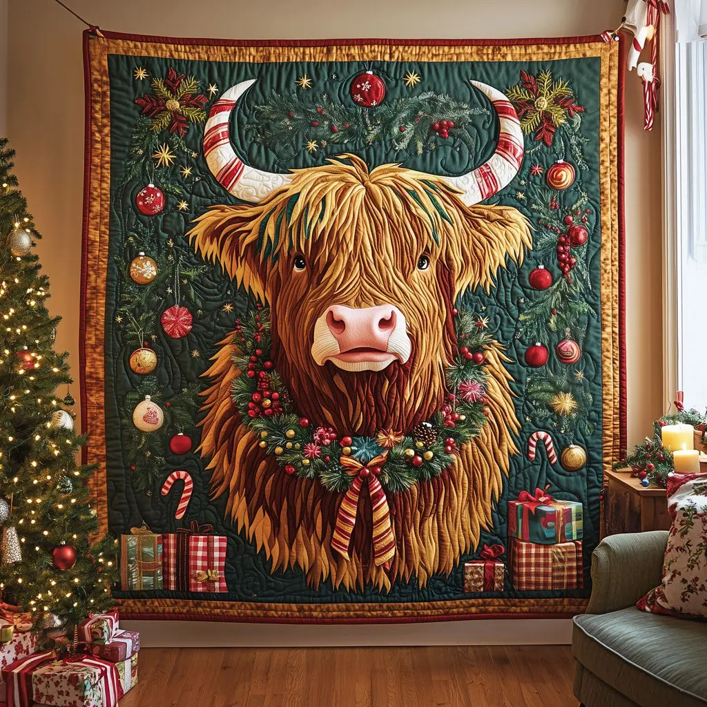 Merry Highland Christmas Quilt Perfect Holiday Gift for Blanket Lovers