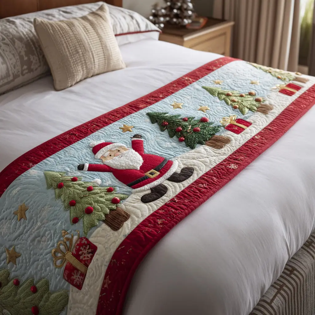 Merry Path Quilted Bed Runner Merry Holiday Path Christmas Gift