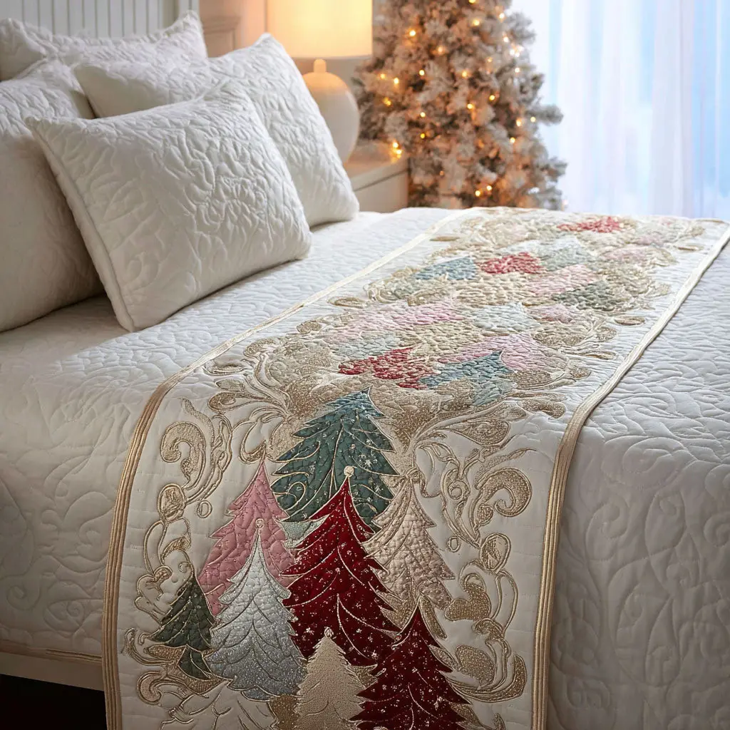 Merry Spruce Quilted Bed Runner Christmas Spruce Look Gift for Mom