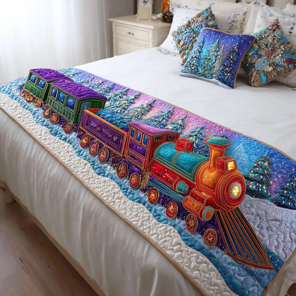 Merry Track Ride Quilted Bed Runner Merry Track Ride Holiday Gift