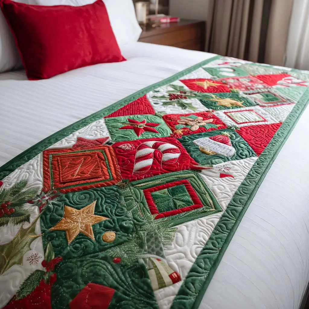 Merry Treasure Quilted Bed Runner Merry Treasure Pattern Seasonal Gift