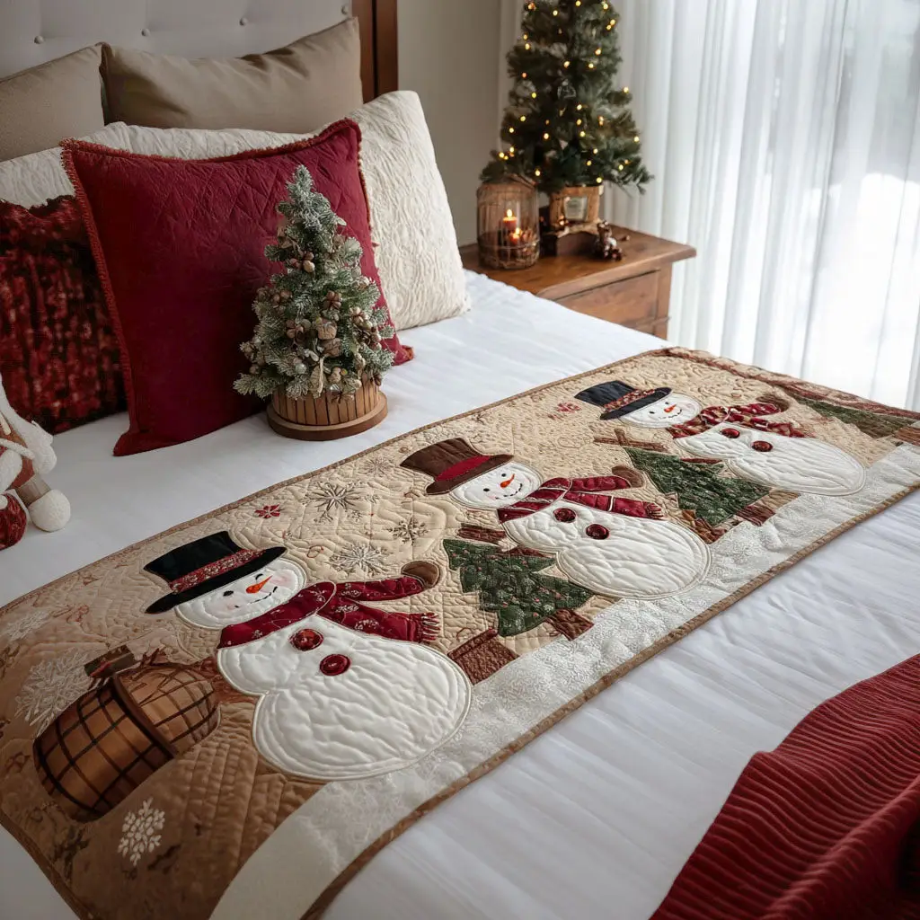 Merry Woods Quilted Bed Runner Merry Woods Scene Christmas Gift