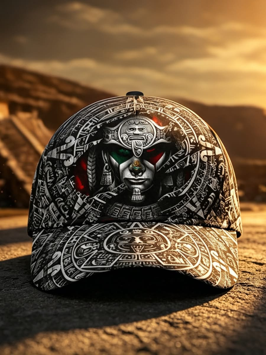 Mexican Heritage Aztec Calendar Hat Ancient Aztec Warrior Face Baseball Cap Gifts For Teens