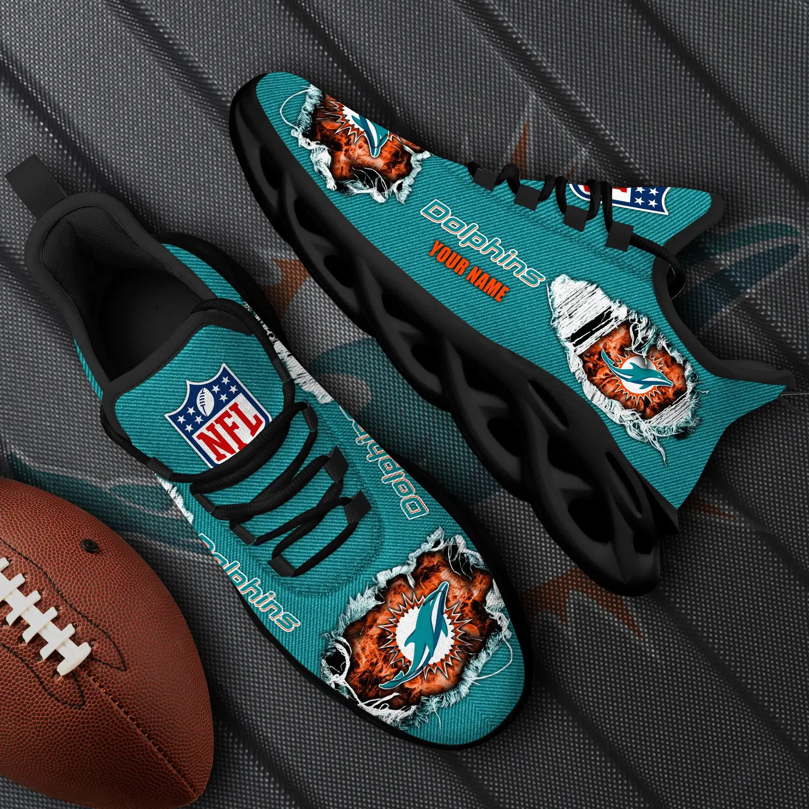 Miami Dolphins Black Max Soul Shoes 2026 Versions Custom Name 554