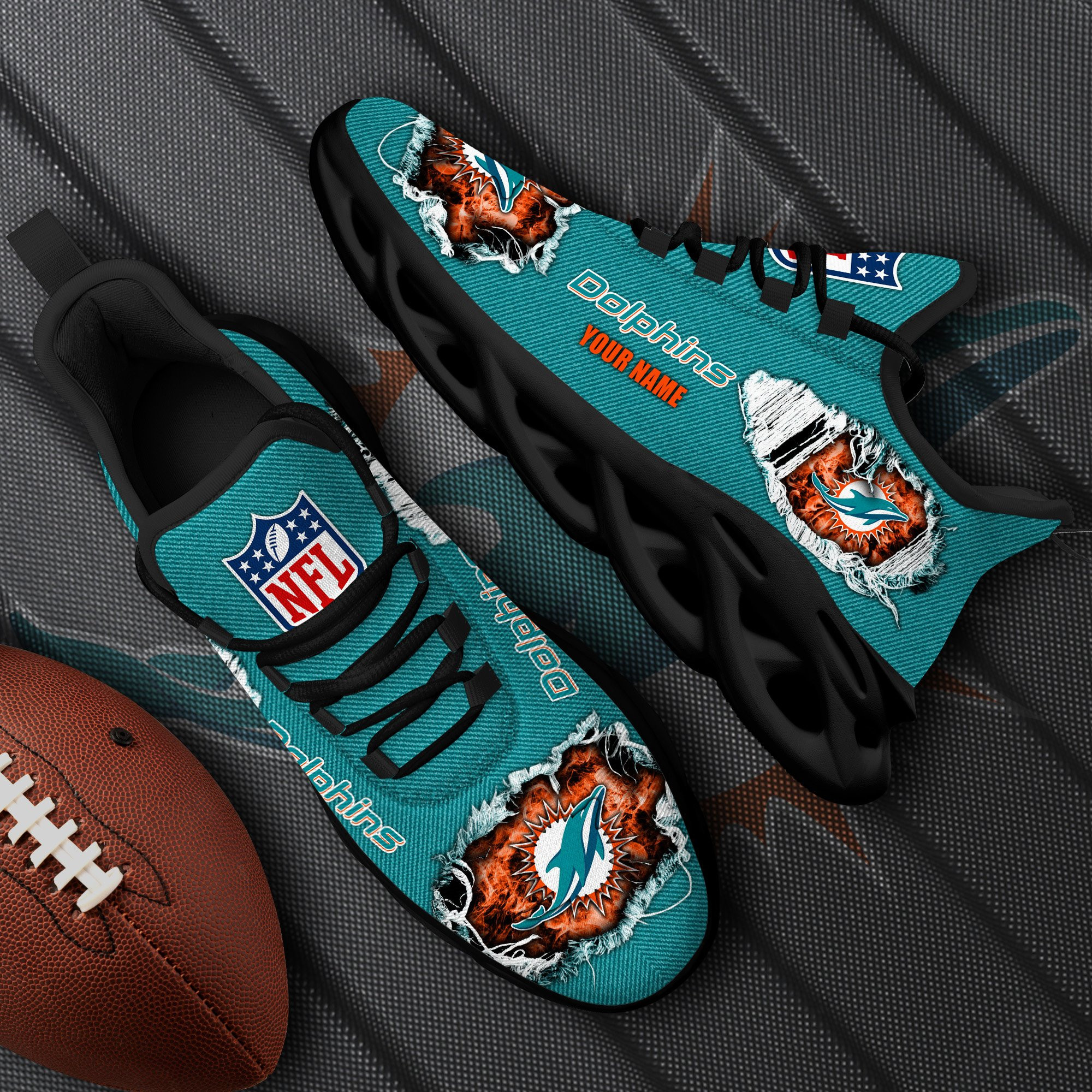 Miami Dolphins Black Max Soul Shoes 2026 Versions Custom Name 554