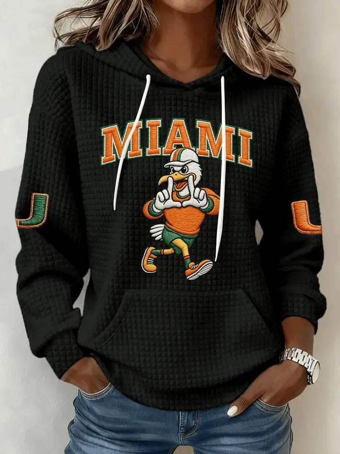 Miami Football Merch Hoodie Waffle Hurricanes Pride Apparel Gift for UM Football Fans