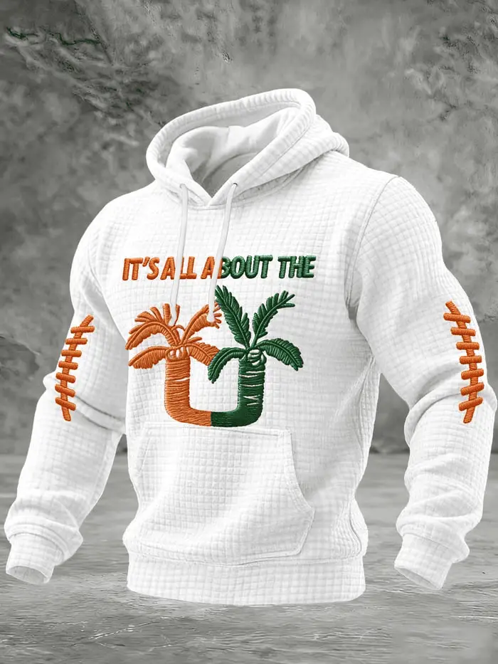 Miami Football Merch Hurricanes Hoodie Mens Waffle The U Is Back Clothing for Fans