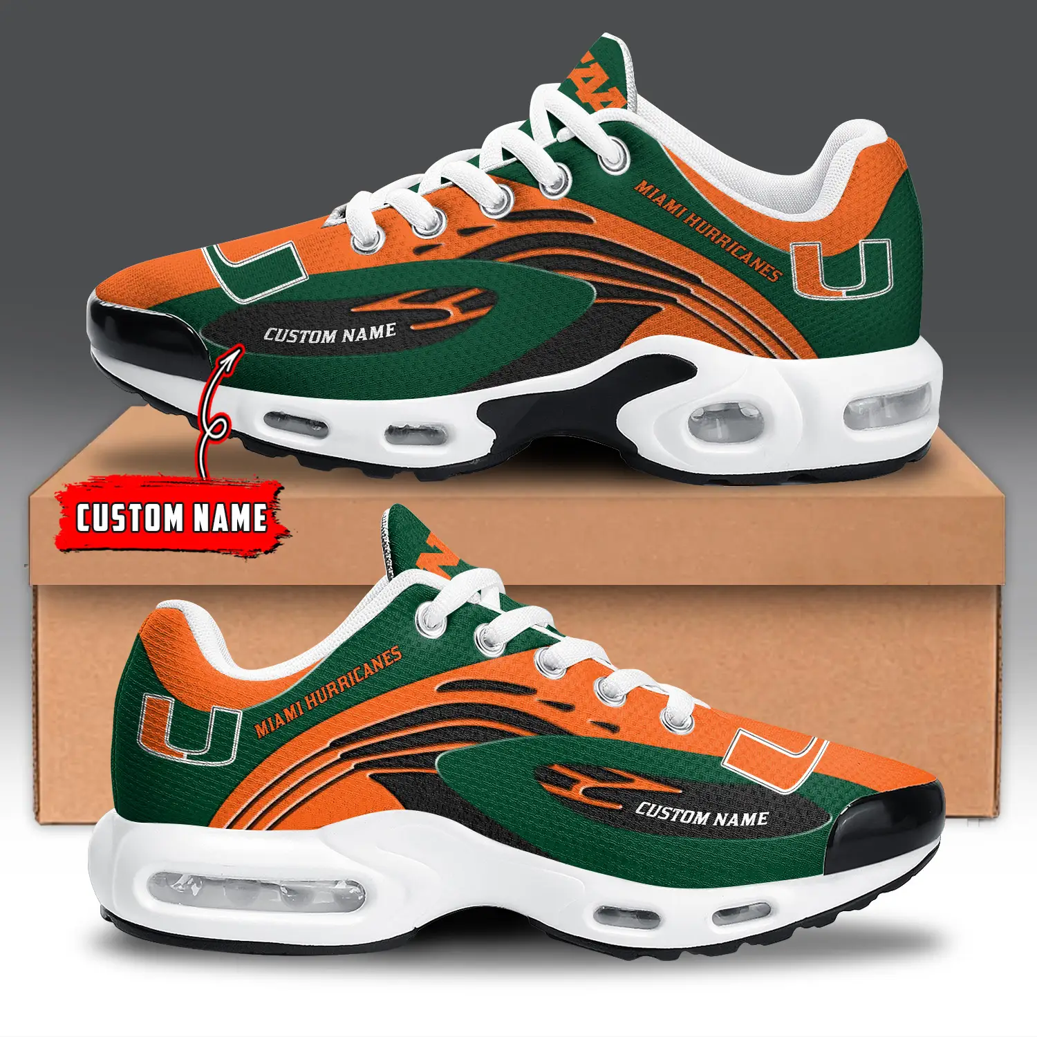 Miami Hurricanes Air Max Plus Shoes Sneakers For Men And Women Miami Hurricanes Air Max Plus Shoes Sneakers For Men And Women - Image 1