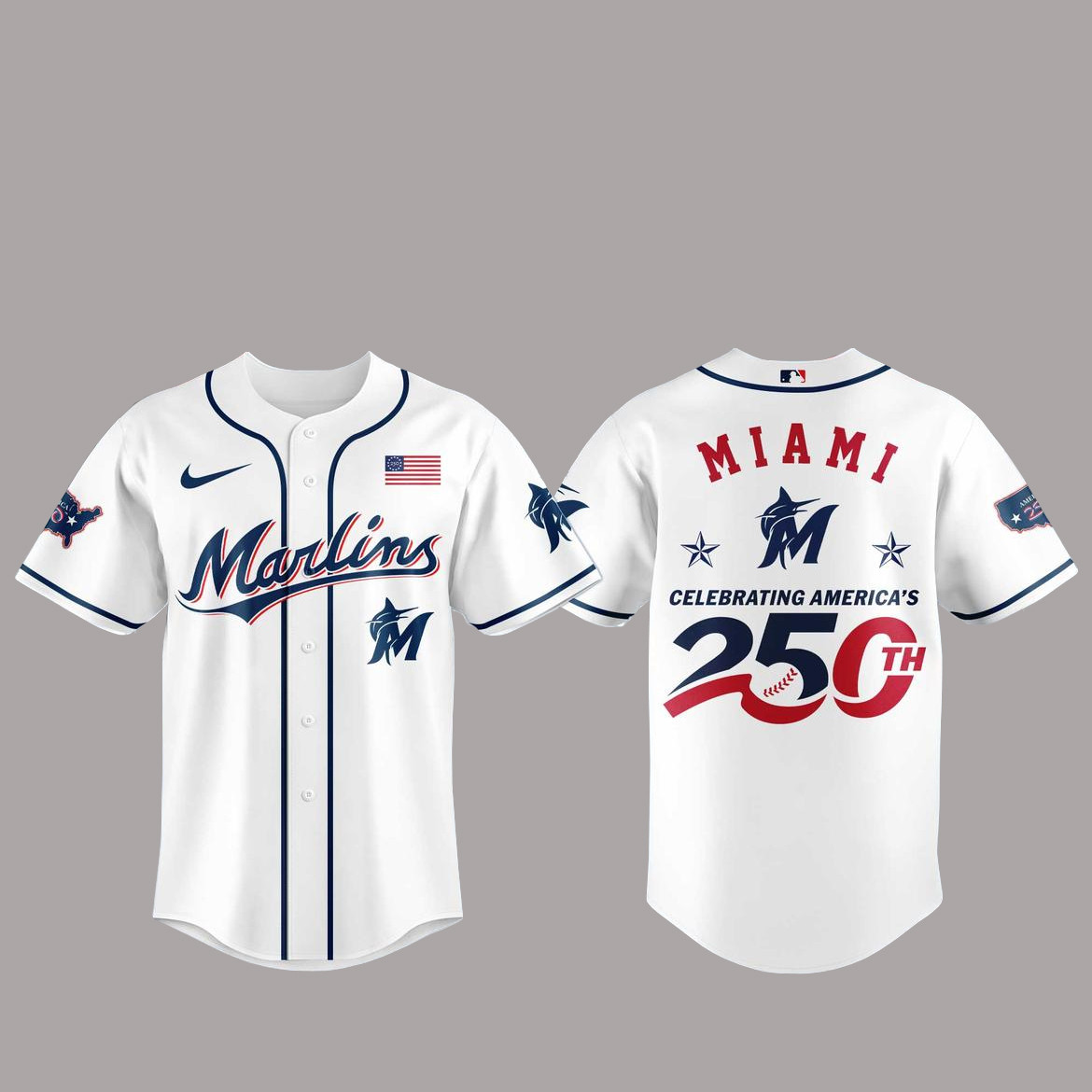 Miami Marlins America 250th Anniversary Of USA 2026 Baseball Jersey Miami Marlins America 250th Anniversary Of USA 2026 Baseball Jersey - Image 1