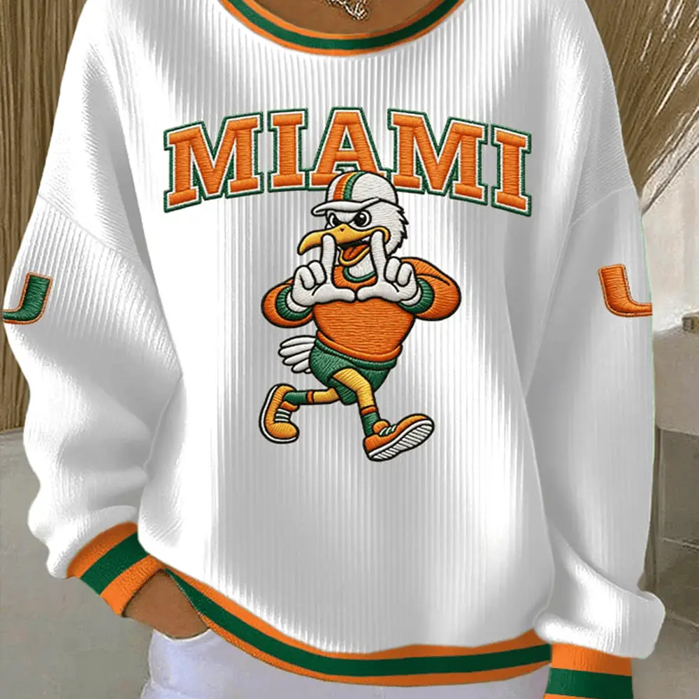 Miami Orange And Green Sweatshirt Football Themed Miami Hurricanes Merch Sport Gifts Miami Orange And Green Sweatshirt Football Themed Miami Hurricanes Merch Sport Gifts - Image 1