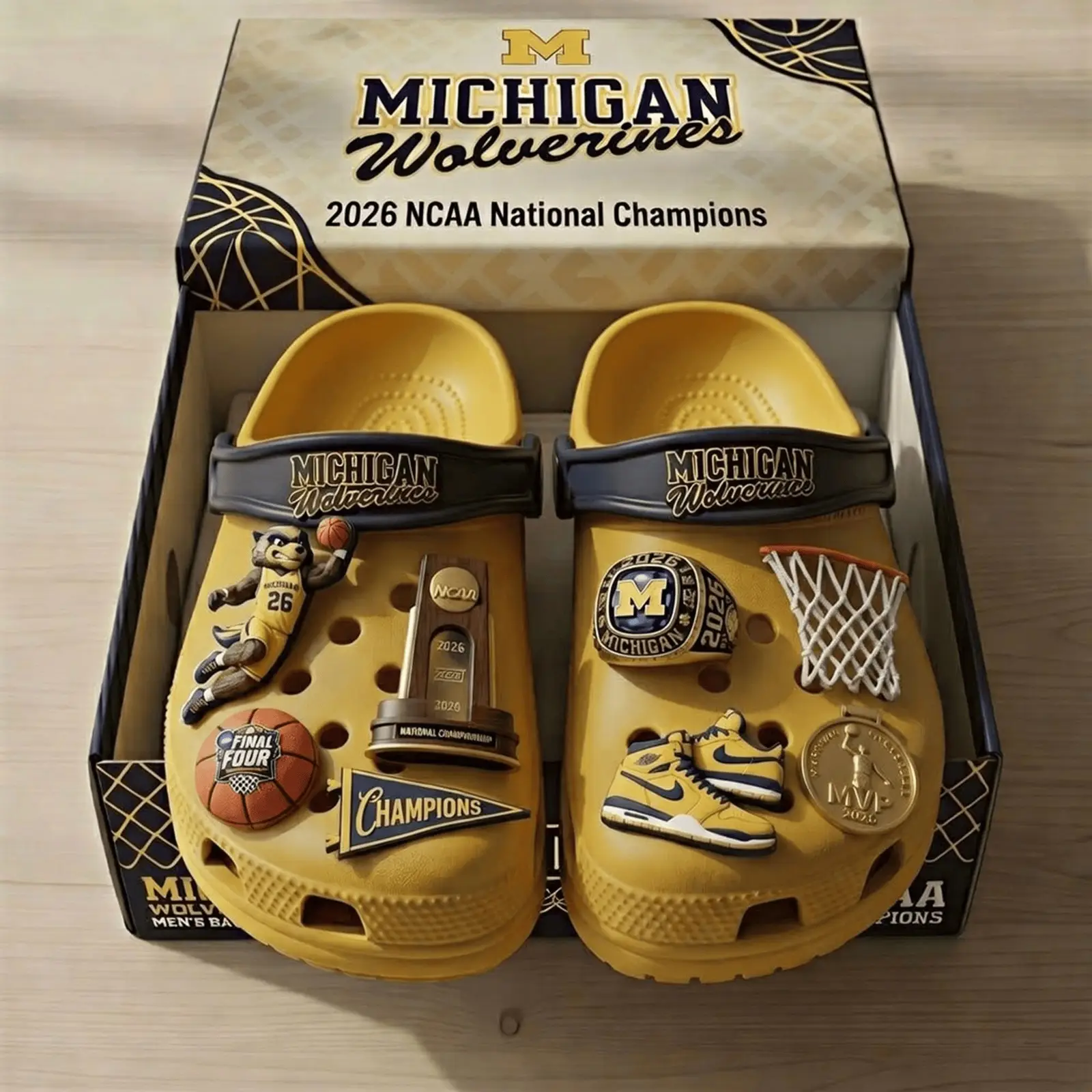 Michigan National Champions NCAA 2026 Crocs Shoes Basketball Gifts Ideas For Son
