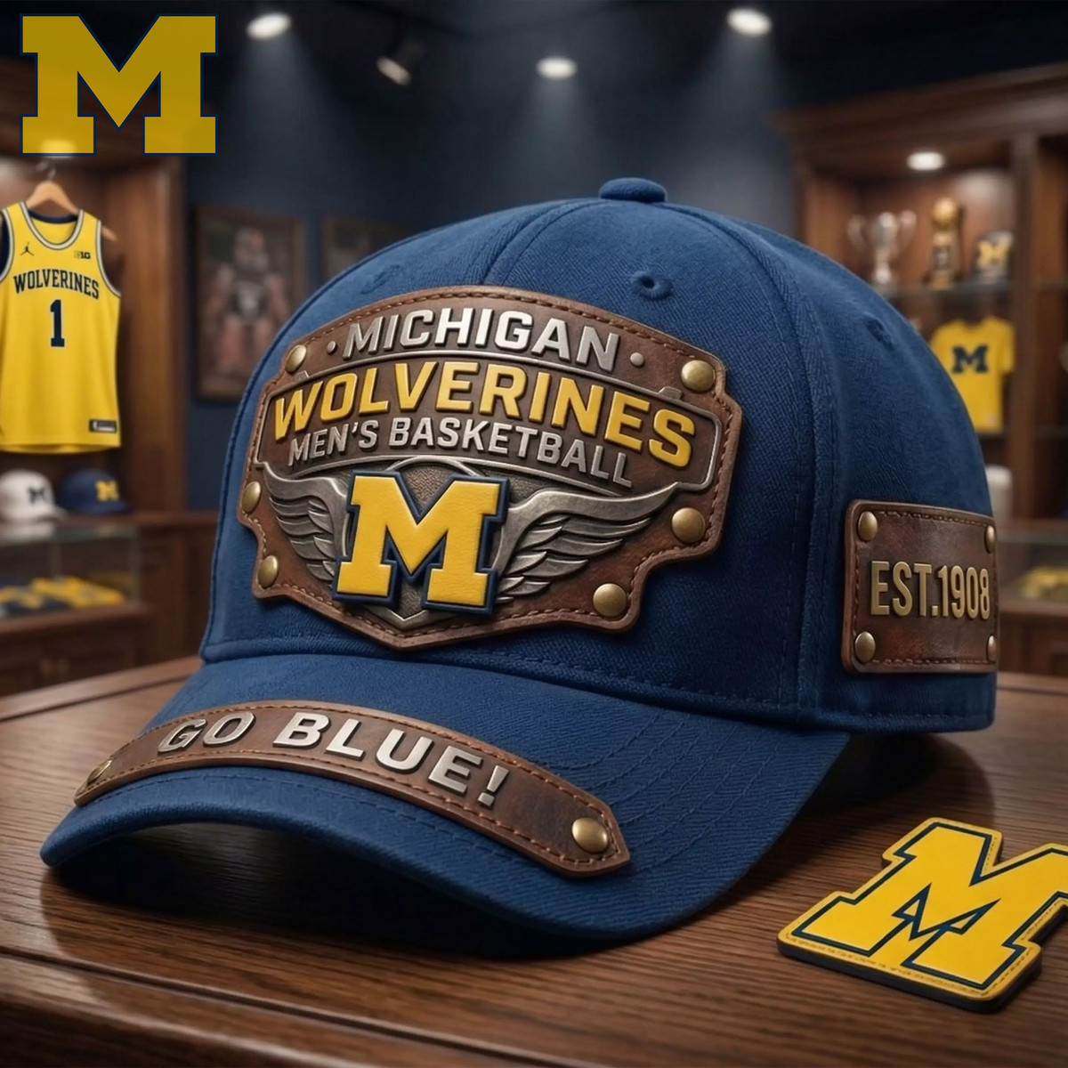 Michigan Wolverines Men's Basketball Hat Go Blue Cap Gift Ideas For Brother Michigan Wolverines Men's Basketball Hat Go Blue Cap Gift Ideas For Brother - Image 1