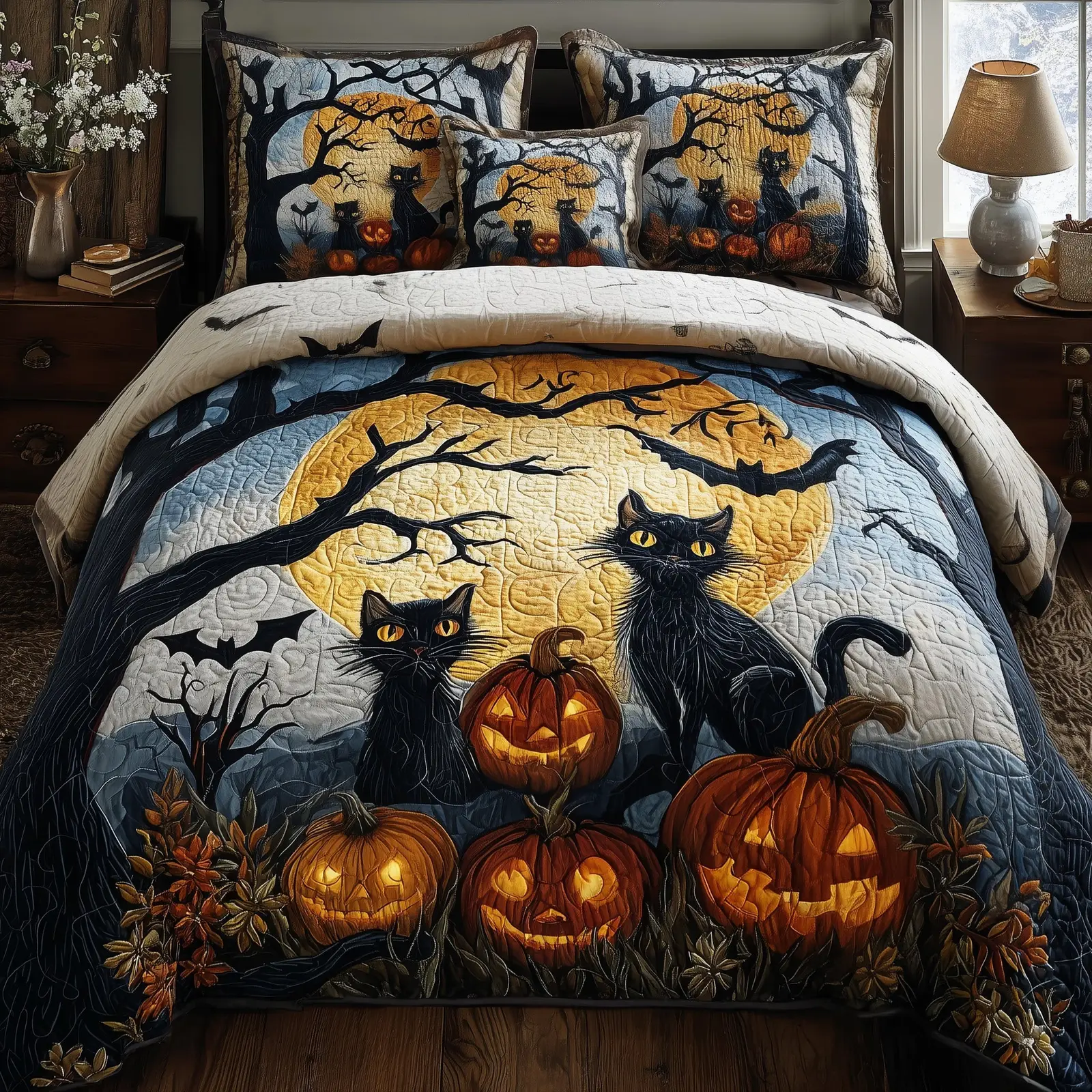 Midnight Cat Quilted Bedding Set All-Season Midnight Cat Quilted Bedding Set All-Season - Image 1