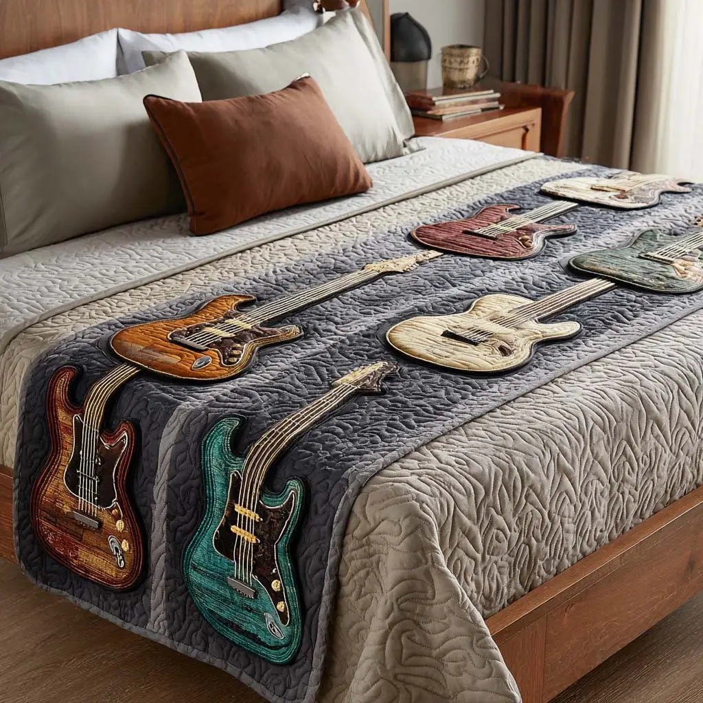 Midnight Chords Quilted Bed Runner Midnight Chords Pattern Musical Home Gift Midnight Chords Quilted Bed Runner Midnight Chords Pattern Musical Home Gift - Image 1