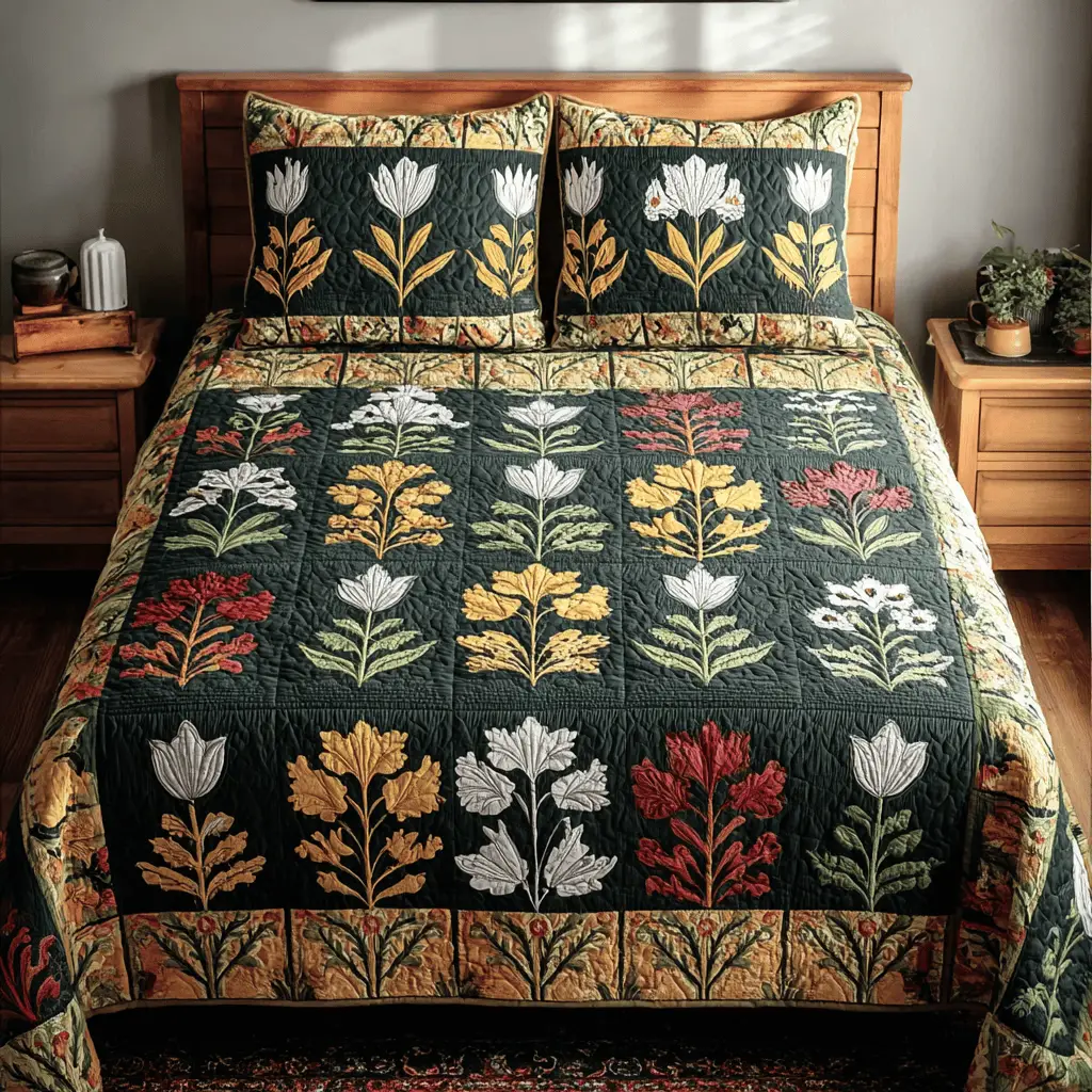 Midnight Flora Quilted Bedding Set Luxury Bed Sheet Gift Set for Ultimate Comfort