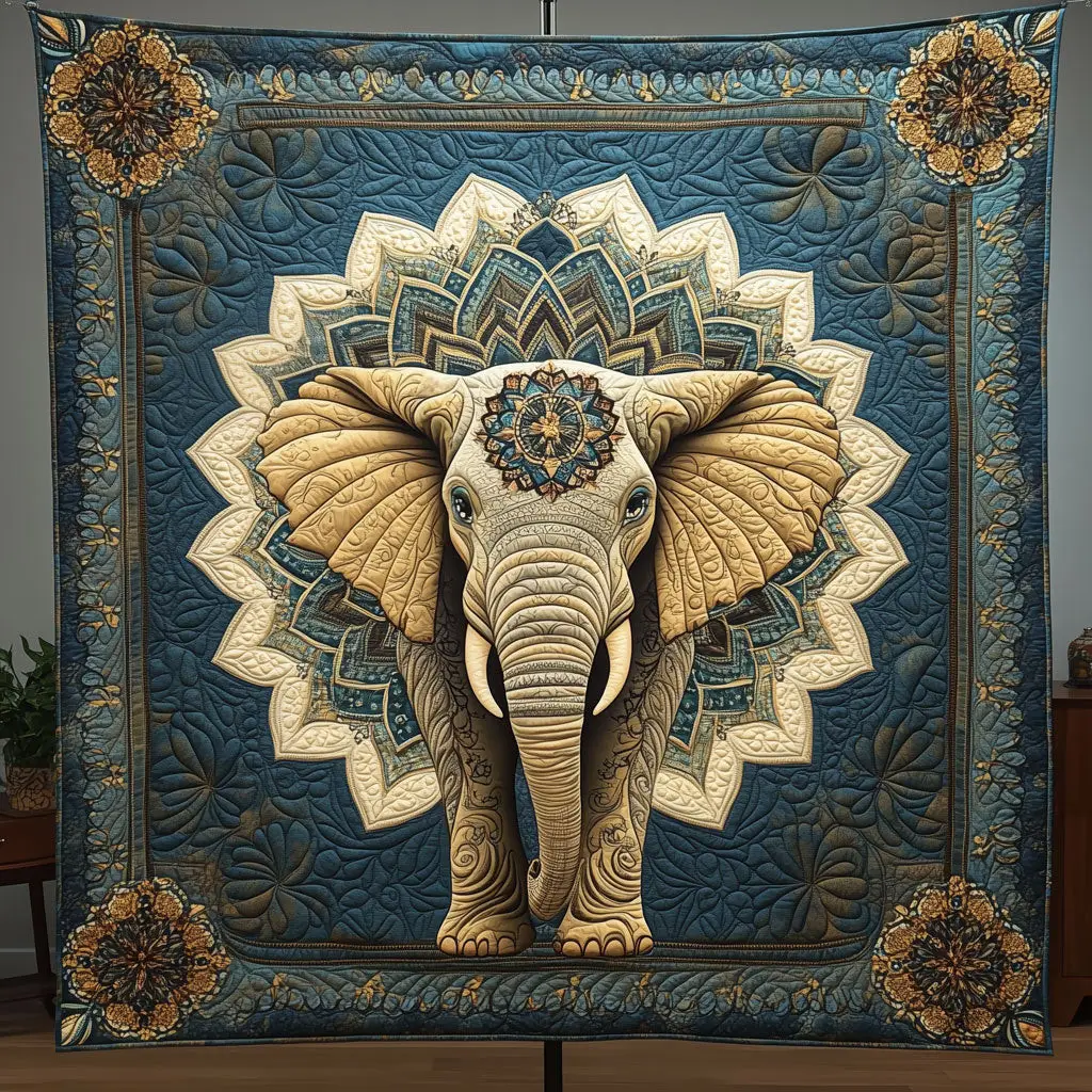 Midnight Mandala Elephant Quilt Premium Quilt Blanket Gift for Family Gatherings