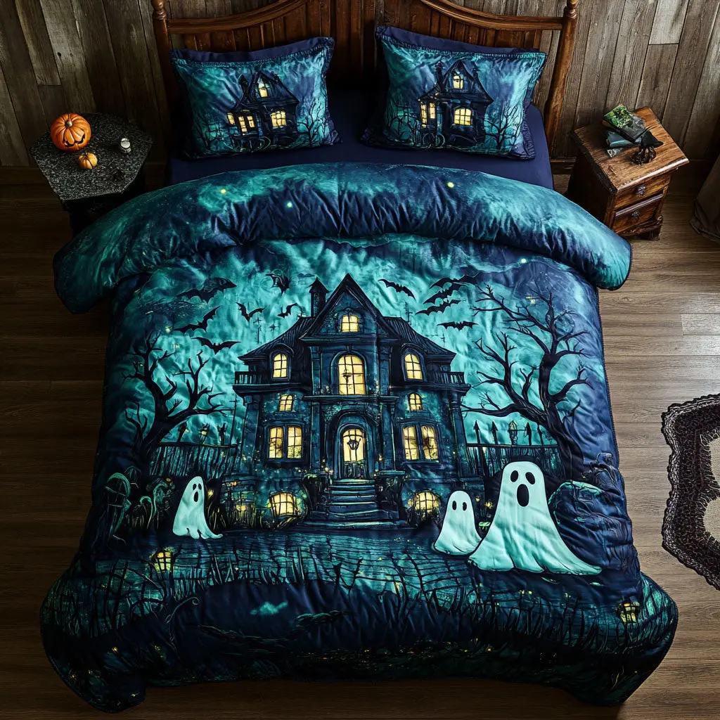 Midnight Manor Quilted Bedding Set Duvet Cover Bedspread Gift For Halloween