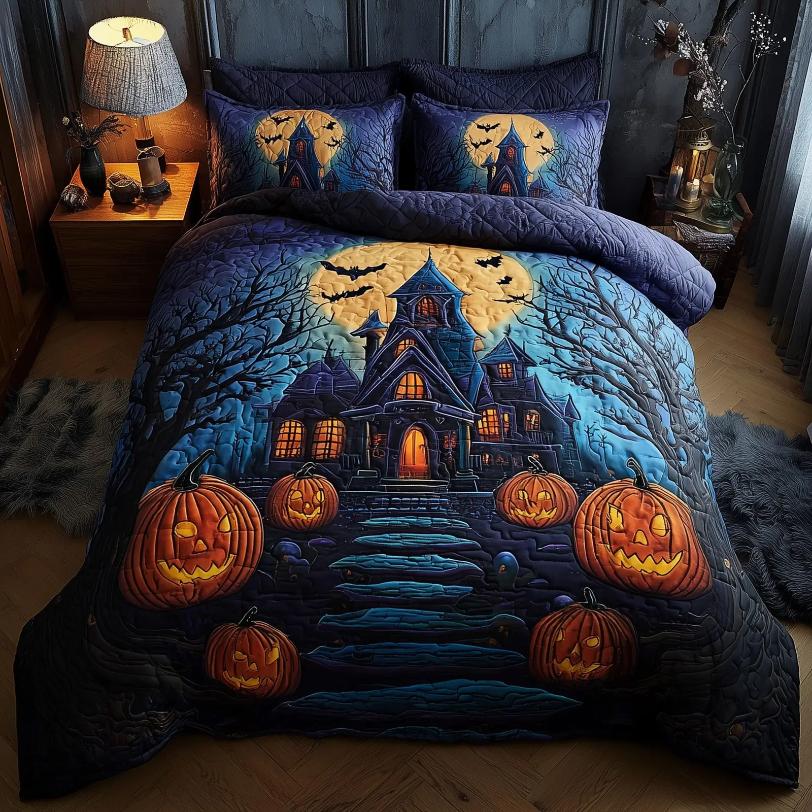 Midnight Manor Quilted Bedding Set Linen Blend