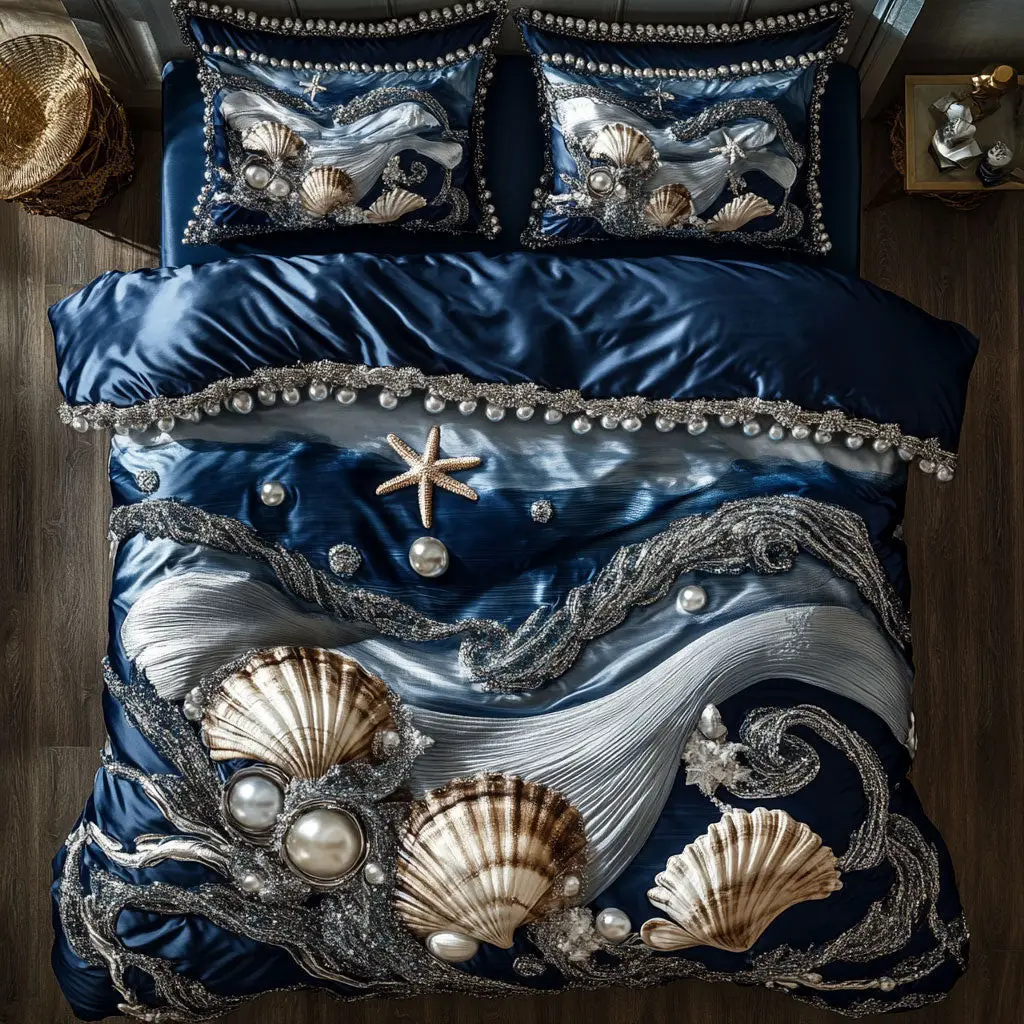 Midnight Ocean Wave Quilted Bedding Set Duvet Cover Bedspread Gifts For Girlfriend