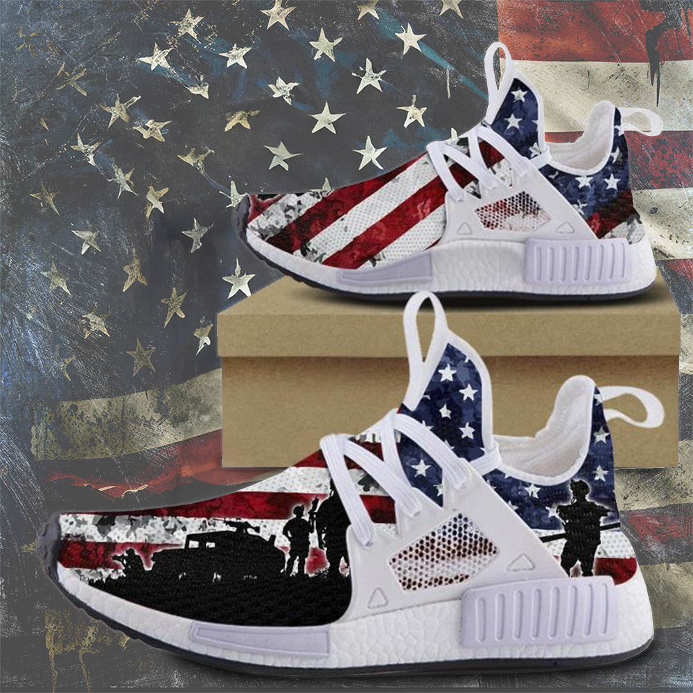 Military American Flag Shoes Patriotic Sneakers Pride Military Merch Gifts For Men -WearandDecor