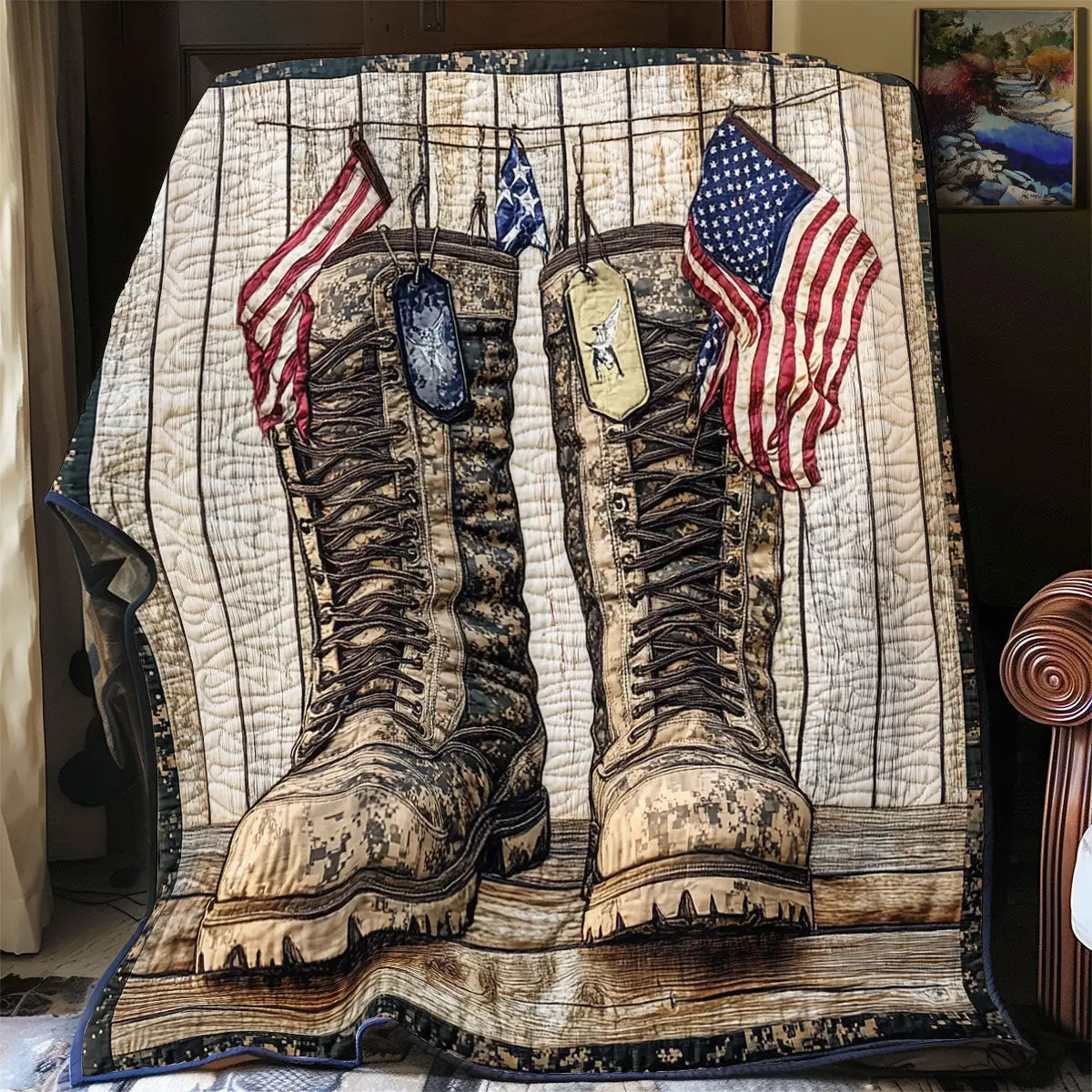 Military Boot Quilt Blankets Couch Good Gifts For Dads 50Th Birthday