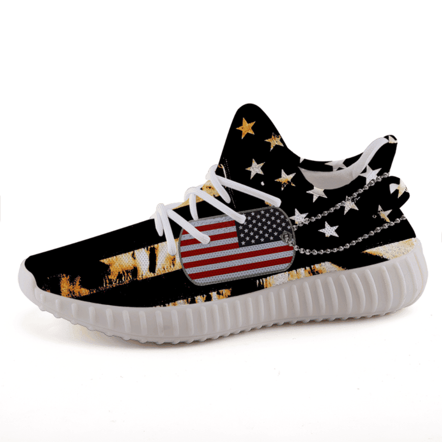 Military Veteran Dog Tag American Flag Shoes Patriotic Sneakers Military Merch