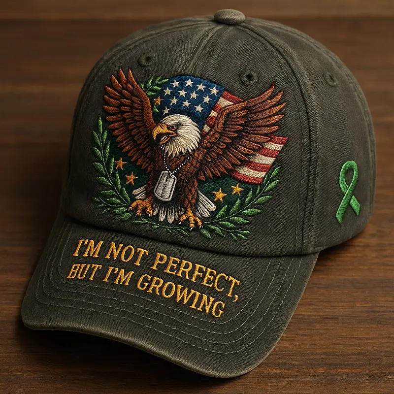 Military Veteran Hat I'm Not Perfect But I'm Growing Eagle USA Flag Veteran Gift Ideas