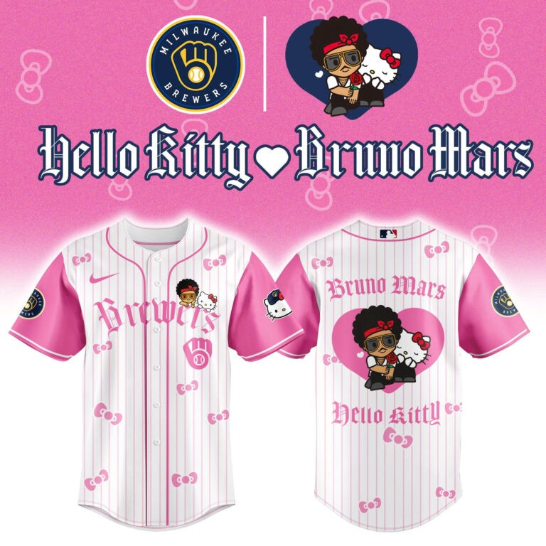 Milwaukee Brewers X Bruno Mars Jersey Shirt Hello Kitty Merch Gift For Fans Baseball Fans