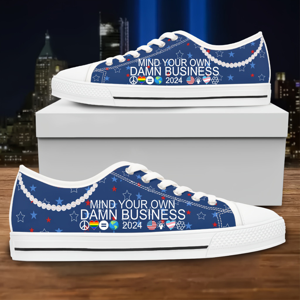 Mind Your Own Damn Bussiness Vote Blue Low Top Sneakers Kamala Harris Pearls Blue Low Top Shoes
