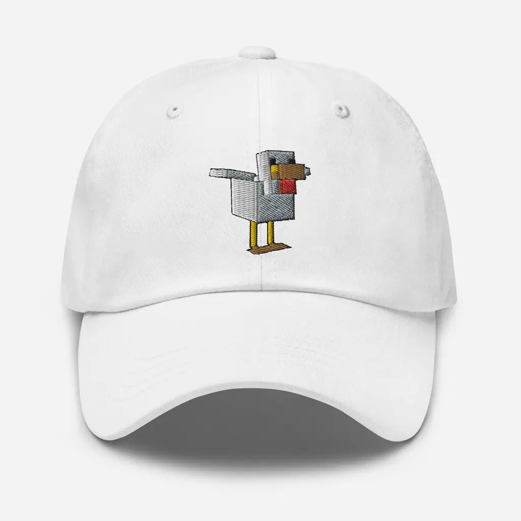 Minecraft Merch Minecraft Chicken Embroidered Hat White Best Gifts For Husband Minecraft Merch Minecraft Chicken Embroidered Hat White Best Gifts For Husband - Image 1