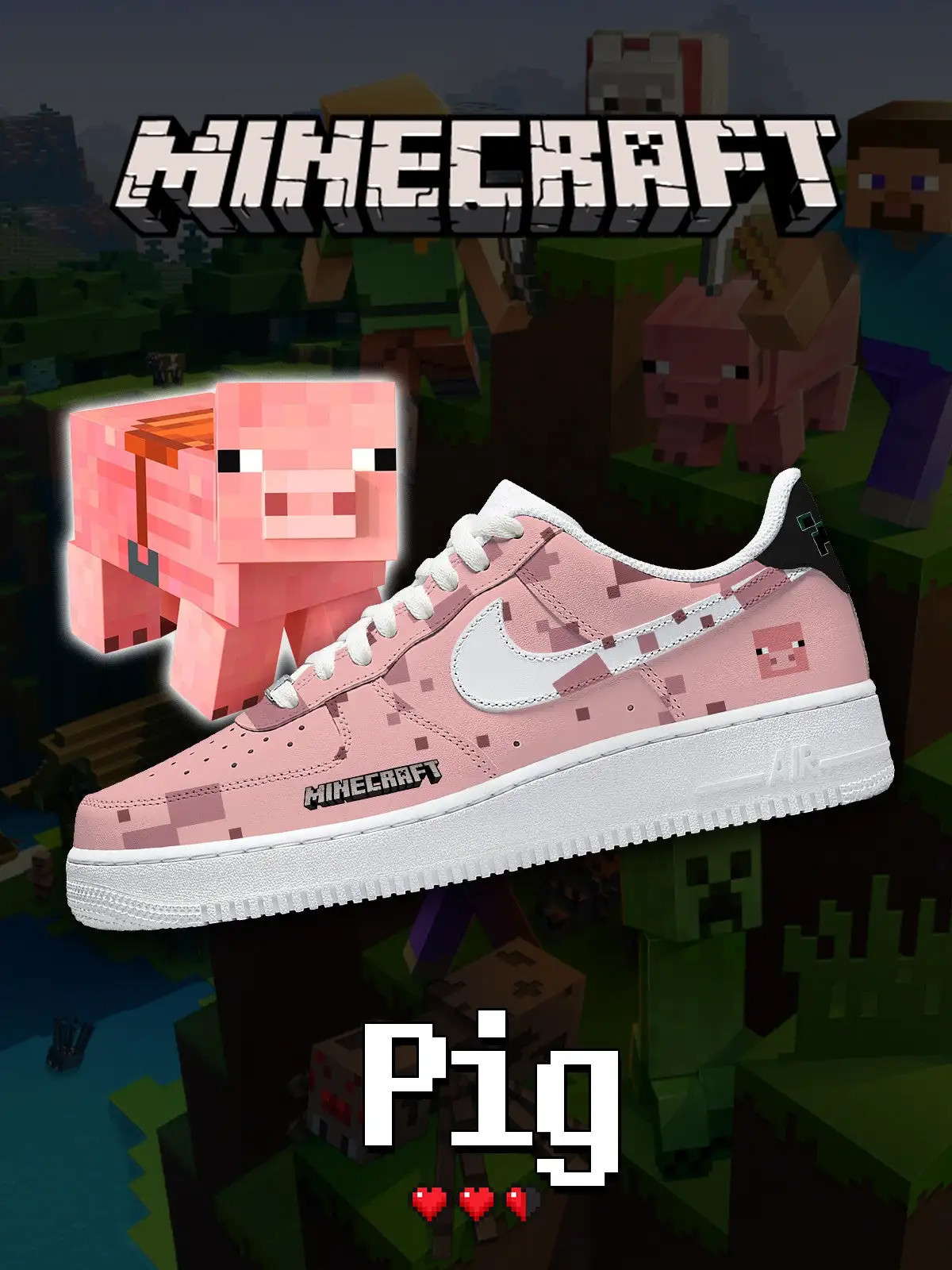 Minecraft Pig Air Force 1 Shoes Sneakers