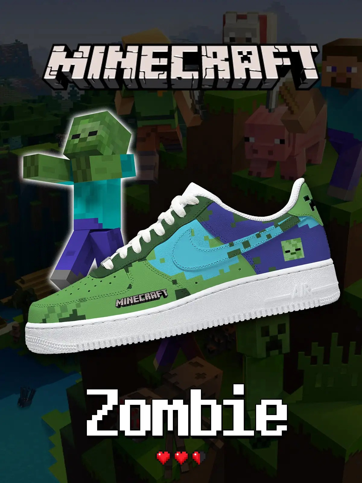 Minecraft Zombie Air Force 1 Shoes Sneakers Minecraft Zombie Air Force 1 Shoes Sneakers - Image 1