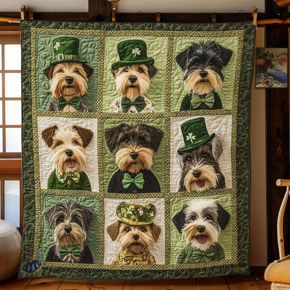 Miniature Schnauzer Charm Quilt Blanket Unique Throw Blanket Saint Patrick's Day Gift Ideas