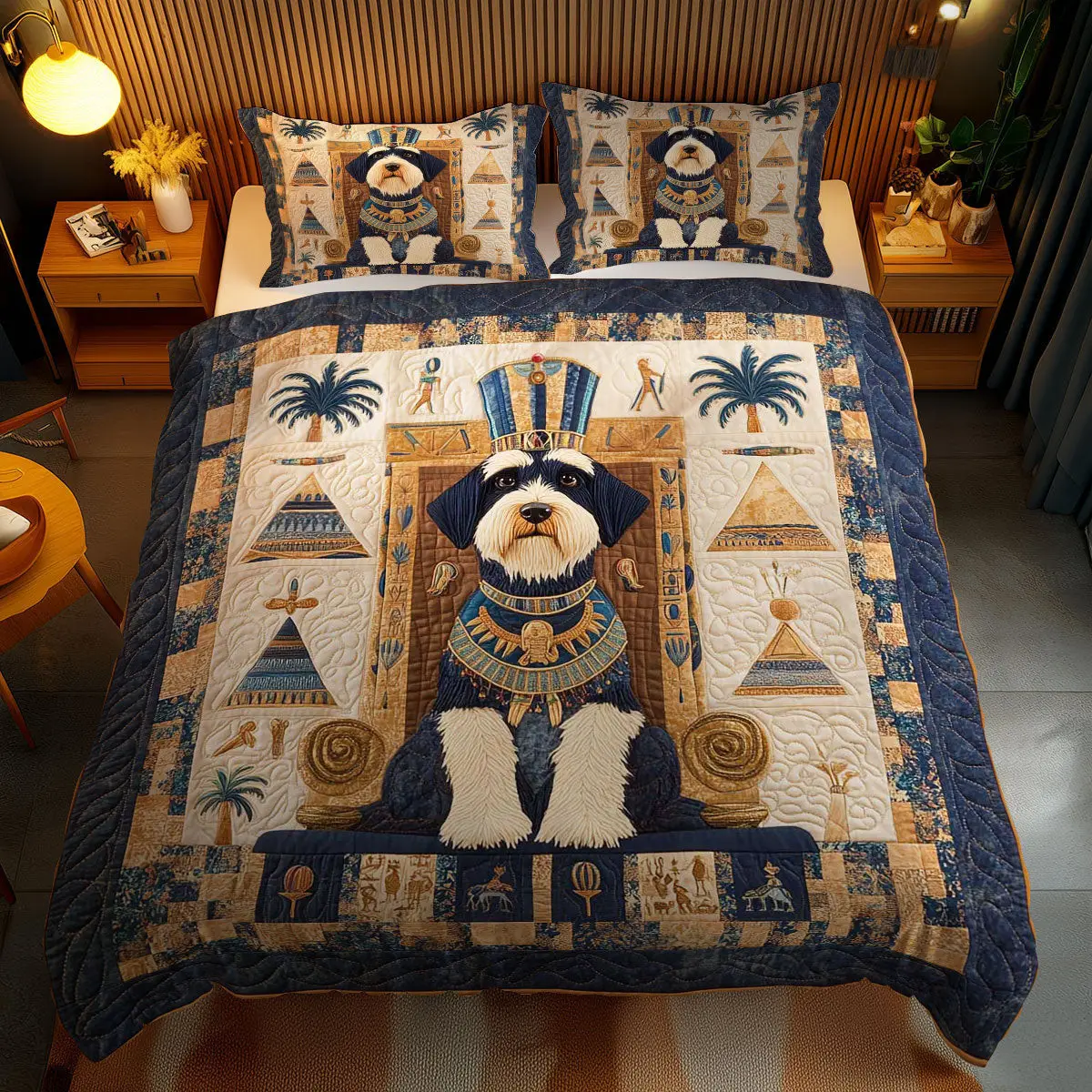 Miniature Schnauzer Pharaoh Quilted Bedding Set Duvet Cover Bedspread Gifts For Dad